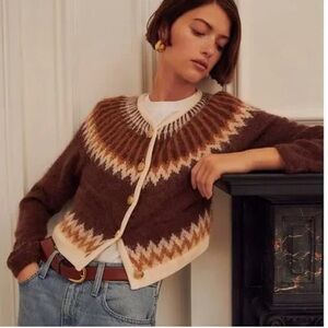 J. Crew Women's Cardigan in Brown and Cream